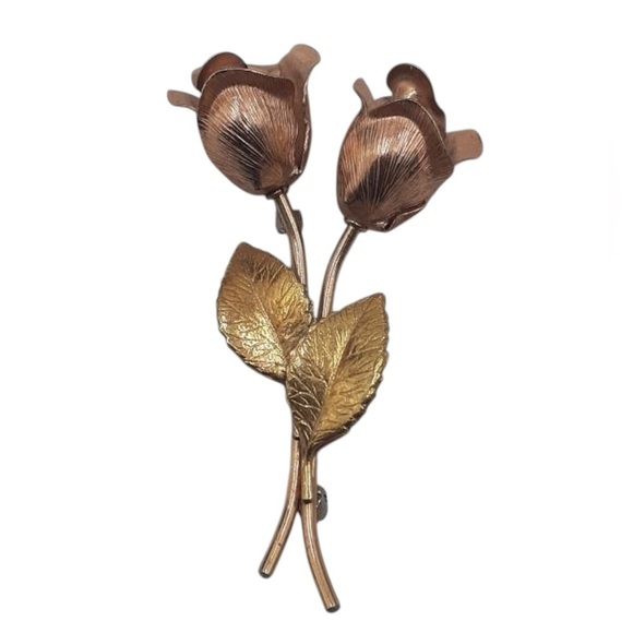 krementz Jewelry - Krementz Yellow Rose Gold Filled Rose Stem Flower Pin Brooch Vintage 1035